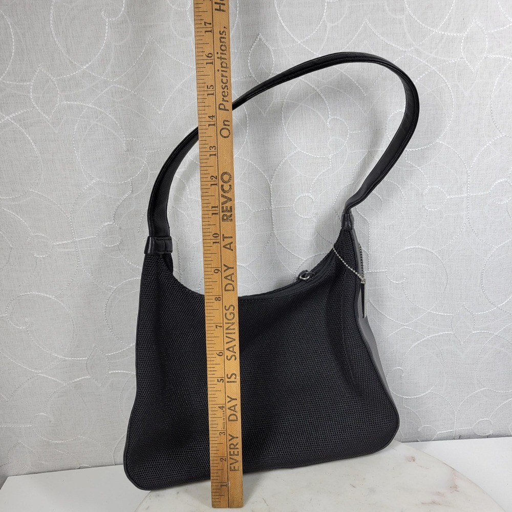 Nine West Mini Hobo Shoulder Bag Purse Black Mesh Zip Silver Logo Charm Y2K - Picture 15 of 15
